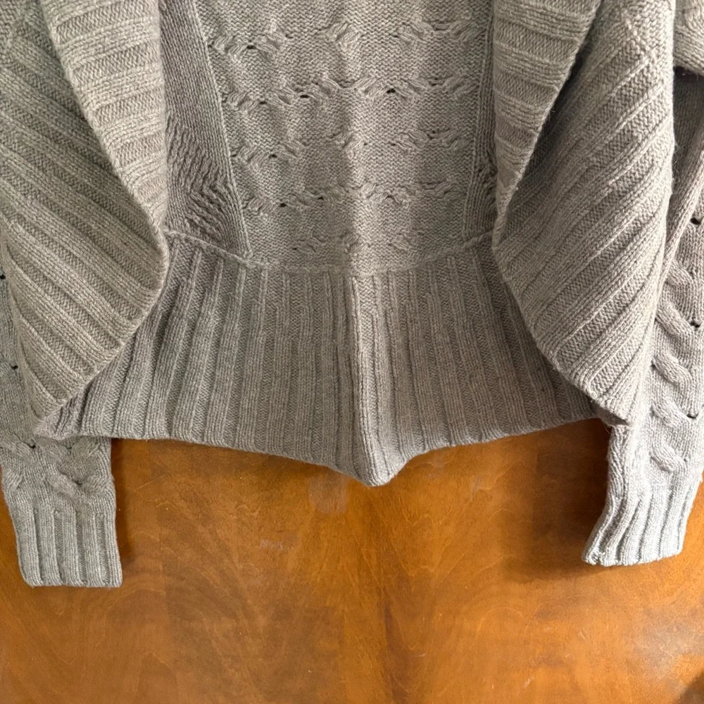 Vince Alpaca Wool Cashmere Tan Bolero Cocoon Cardigan Sweater Cable Knit Preppy - Picture 7 of 13
